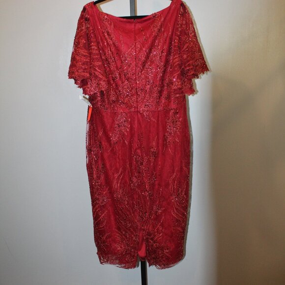 NWT‎ MAC DUGGAL 67546 SZ 16 FLARE SLEEVE MIDI LACE DRESS WINE $498 - Picture 9 of 10